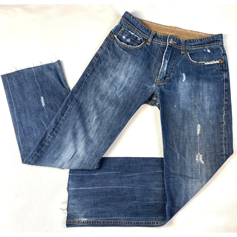 ARMANI EXCHANGE A|X Distressed STUDDED Blue Jeans! Raw Hem Sz 31 Long x 29 / 40